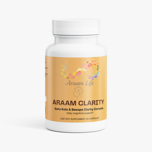 Araam Clarity Gotu Kola and Bacopa focus complex supplement, 30 capsules bottle